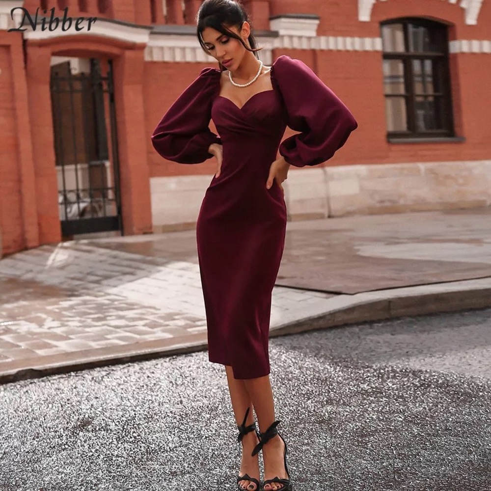 Nibber sexy pure V Neck off shoulder bodycon dress